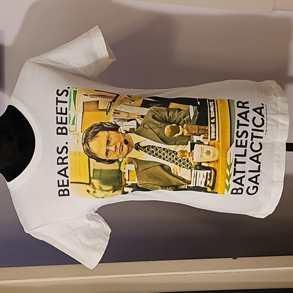 The Office Tops - White Graphic Short Sleeve Tee - Bears. Beets. Battlestar Galactica.